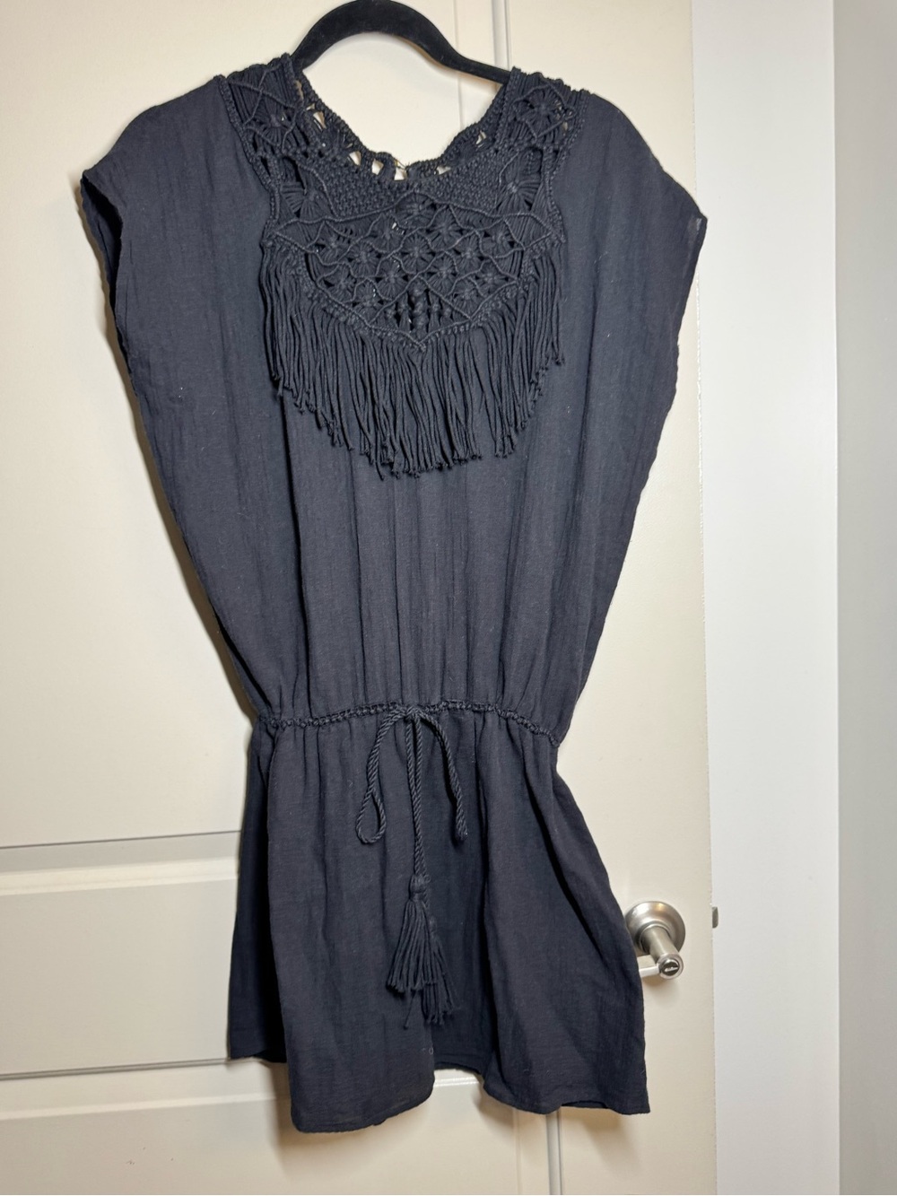 Ulla Johnson Black Crochet Fringe Mini Dress